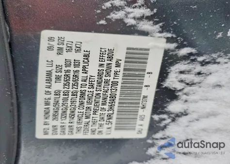 2010 Honda Odyssey Exl z USA, uszkodzony, nr VIN 5FNRL3H69AB013700